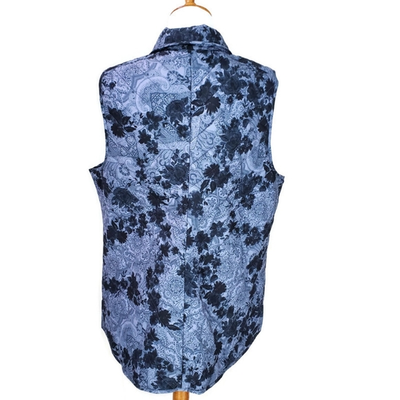 J.Jill Vest Jacket Size L Quilted Floral Paisley Blue Haze - Picture 2 of 12